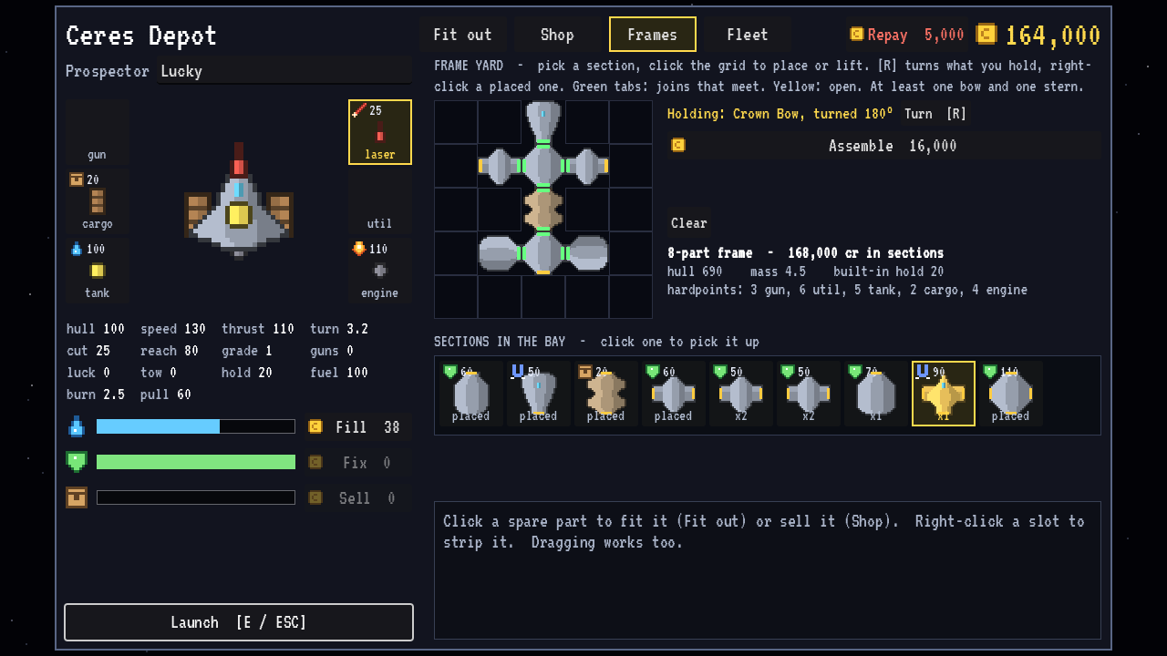 The frame yard: building a modular ship on a grid
